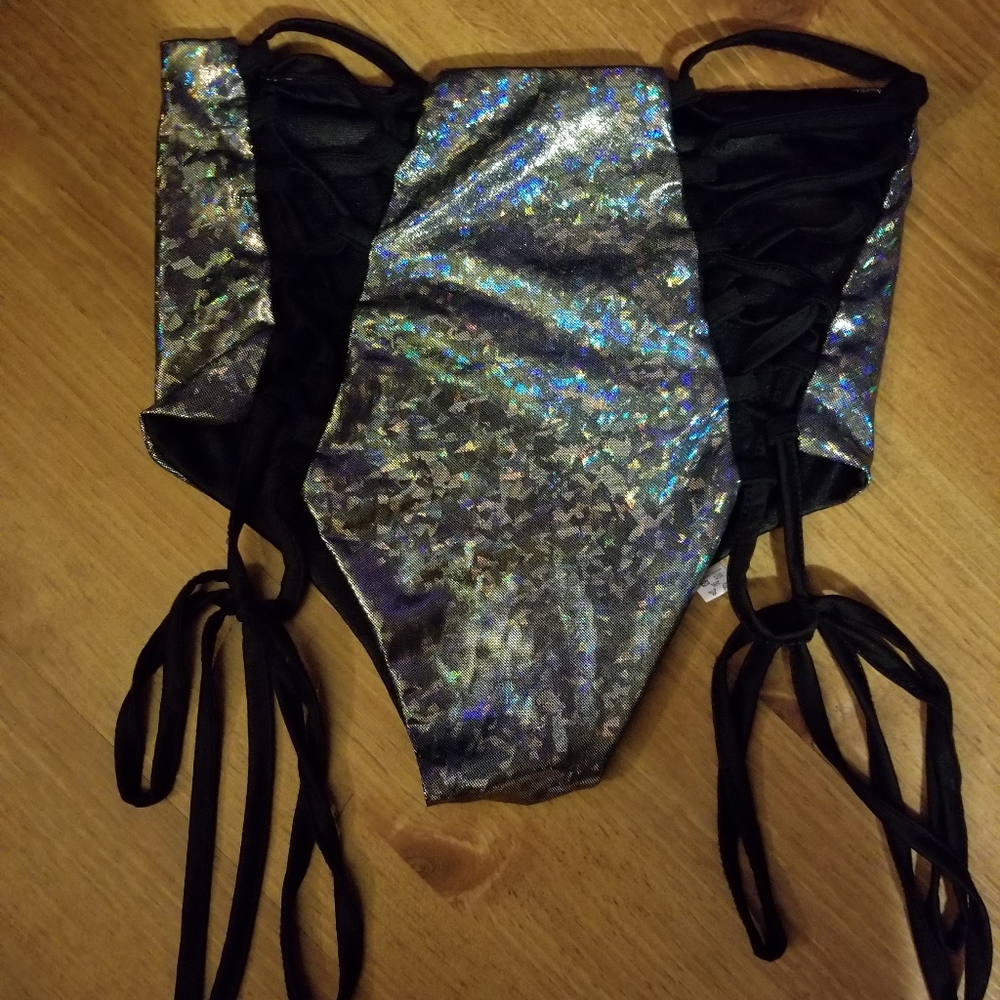 High Waisted Silver Strapped Rave Bottoms